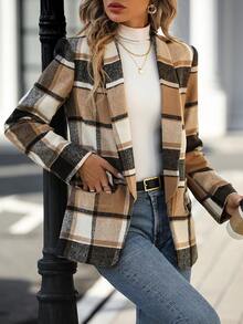 SHEIN Essnce Kẻ sọc Khăn quàng Chi tiết về Flap Áo vest - Nhiều màu - Xem 5