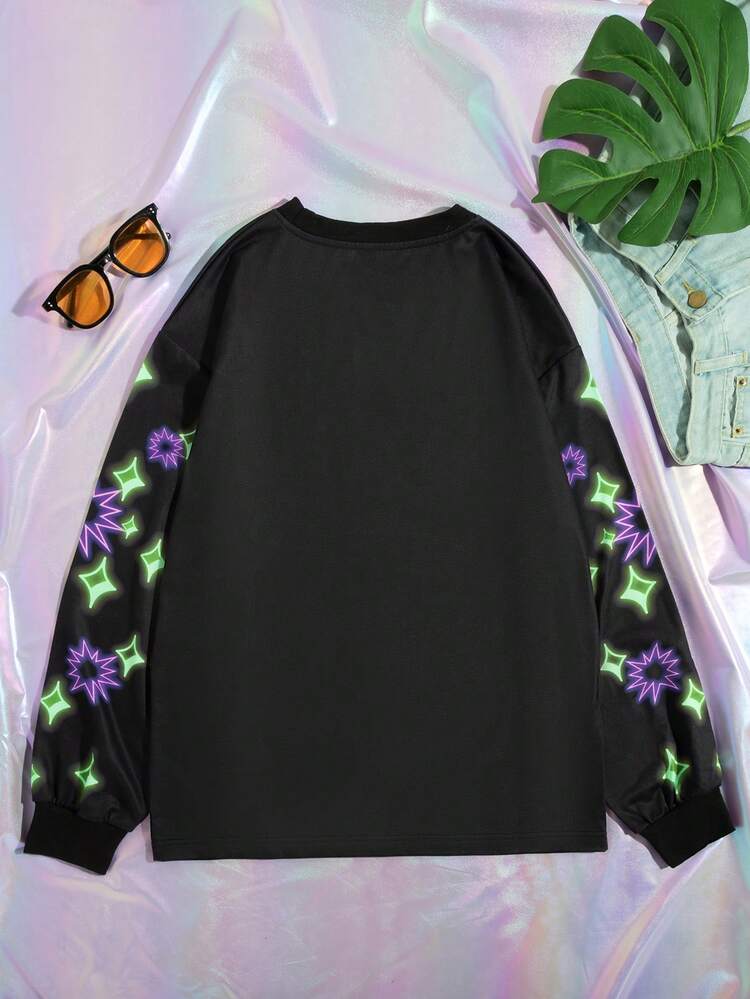 Letter & Hand Graphic Drop Shoulder Sweatshirt Pullover Fall Sweatshirt