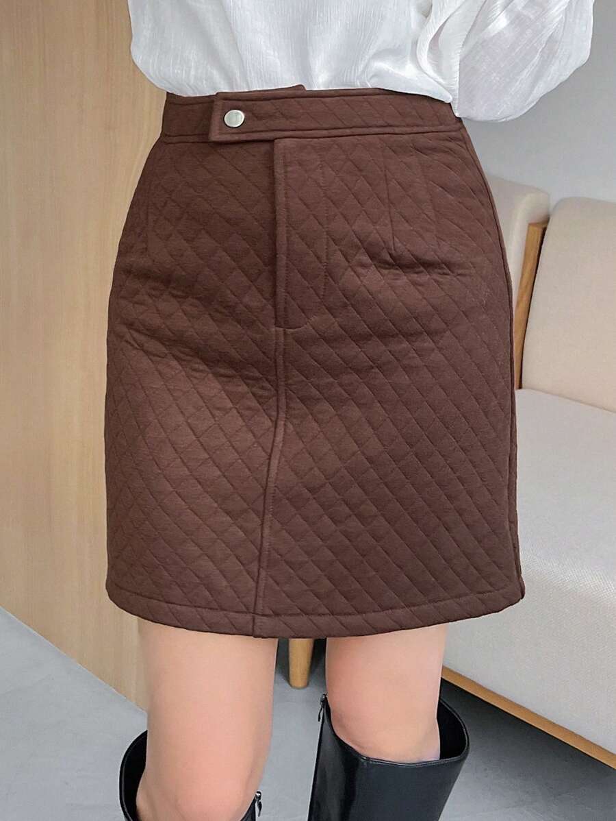 FRIFUL Dây kéo bay Chần Váy thẳng - màu nâu - Xem 1