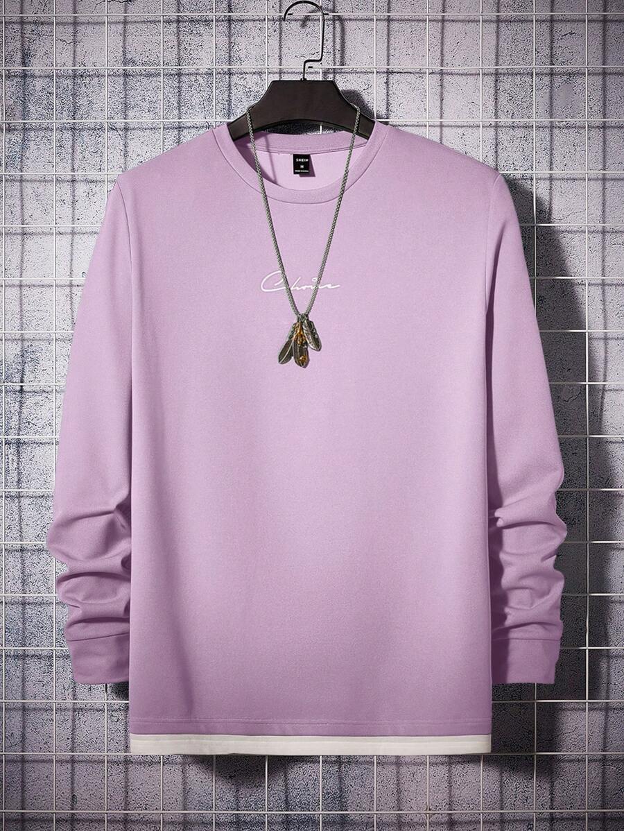 GENTILAND Men Letter Graphic Tee - Purple - View 1