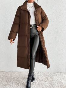 SHEIN Frenchy Áo khoác đệm có khóa kéo cho mùa đông - Cà phê nâu - Xem 7