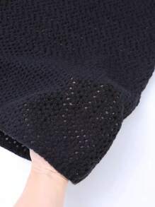 SHEIN Unity Solid Pointelle Knit Sweater Dress - Black - View 8