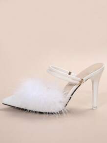Fall/Winter Plus Size Closed Toe Furry High Heel Sandals, European And American Front Strap Mule Slippers,Sexy,Party