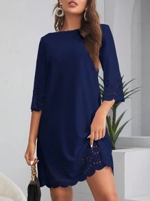 SHEIN Clasi Laser Cut Cắt vỏ sò Váy liền thân - Màu xanh hải quân - Xem 1