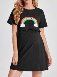 SHEIN Trang phục thư giãn Bà bầu Hoạt hình Dễ thương - màu đen - Xem 3