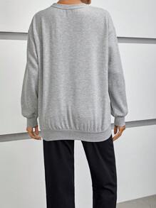 SHEIN EZwear Slogan & Cartoon Graphic Drop Shoulder Sweatshirt