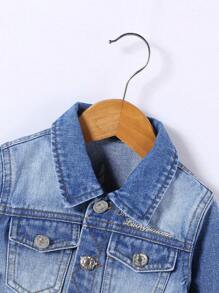 女嬰卡通圖案牛仔夾克 - 中等水洗藍 - 查看 5