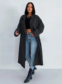 EURMUSE Lapel Neck Double Breasted Drop Shoulder Overcoat - Dark Grey - View 4