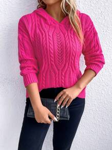 Celure Hơn Xoắn Dan Thả vai áo có mũ Áo len - Màu Hồng Tươi - Xem 1