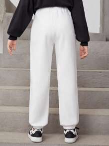 Tween Girl Slogan Graphic Sweatpants - White - View 2