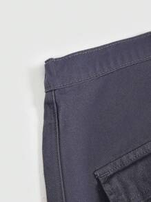 SHEIN EZwear Plus Flap Pocket Denim Skirt - Grey - View 4