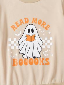 Flirla Hơn Bản in Halloween Áo nỉ - Màu be - Xem 5