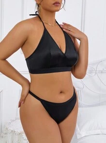 Talla grande unicolor Sujetador sin aro & Set bragas