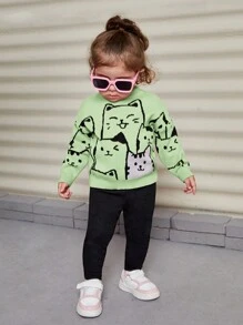 SHEIN Đứa bé gái Vòng cổ Tay áo dài Dễ thương Hình con mèo Áo len - Nhiều màu - Xem 3