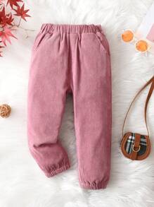 Young Girl Solid Slant Pocket Pants - Hot Pink - View 1