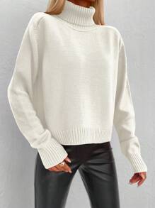 SHEIN Cottnline Women's High Neck Pullover Sweater - White - View 6