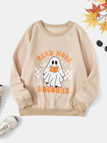 Flirla Hơn Bản in Halloween Áo nỉ - Màu be - Xem 1
