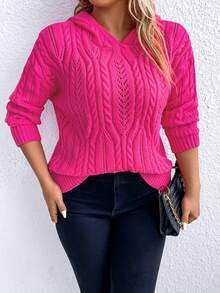 Celure Hơn Xoắn Dan Thả vai áo có mũ Áo len - Màu Hồng Tươi - Xem 7