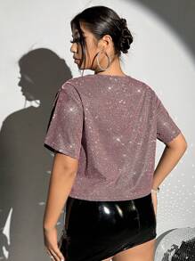 SHEIN ICON 大码外出闪光短款 T 恤，夏季
