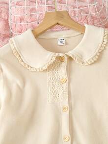 SHEIN Tween Girl Peter Pan Collar Button Front Shirt & Pants - Apricot - View 5