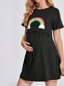 SHEIN Trang phục thư giãn Bà bầu Hoạt hình Dễ thương - màu đen - Xem 1