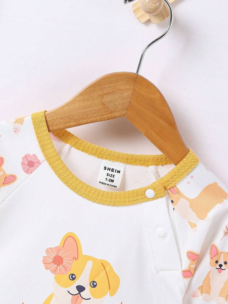 Baby Girl 1pc Cartoon Graphic Bodysuit & 1pc Jumpsuit & 1pc Pants & 2pcs Hat & 1pair Socks & 1pc Bib