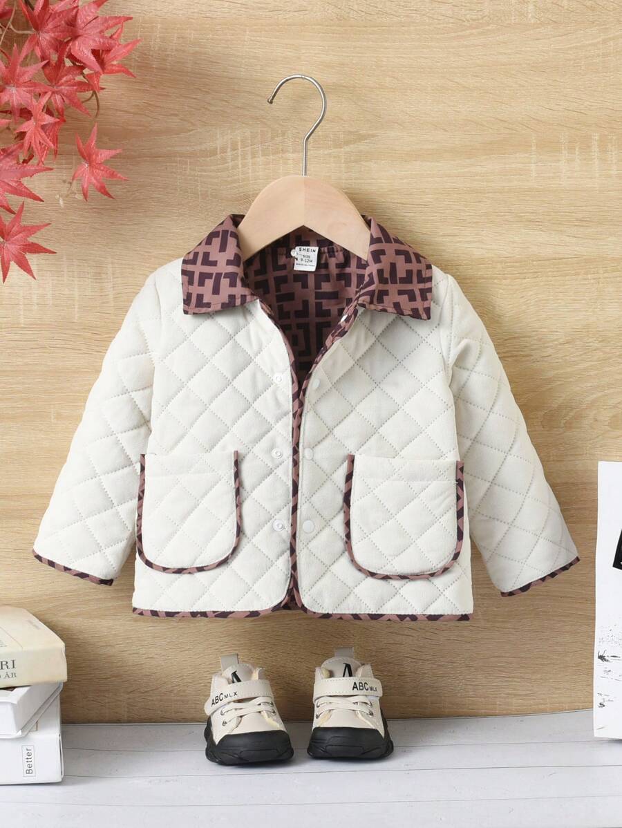 SHEIN Baby Boy Contrast Piping Dual Pocket Quilted Coat - Multicolor - View 1