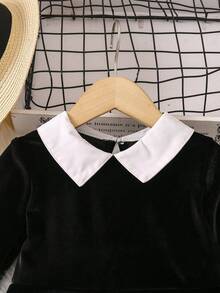 SHEIN Young Girl Contrast Collar Keyhole Back Dress - Black - View 5