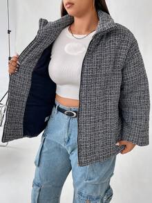 Flirla 大码拉链加厚棉服外套冬季 - 黑與白 - 查看 5