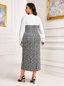 Modelyn Hơn In kẻ sọc Nút phía trước Tách rời Đầm - Nhiều màu - Xem 2