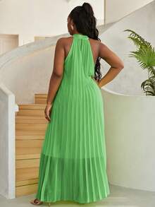Astrid Plus Size Women's Loose Fit Solid Color Pleated Halter Neck Vacation Dress - Mint Green - View 2