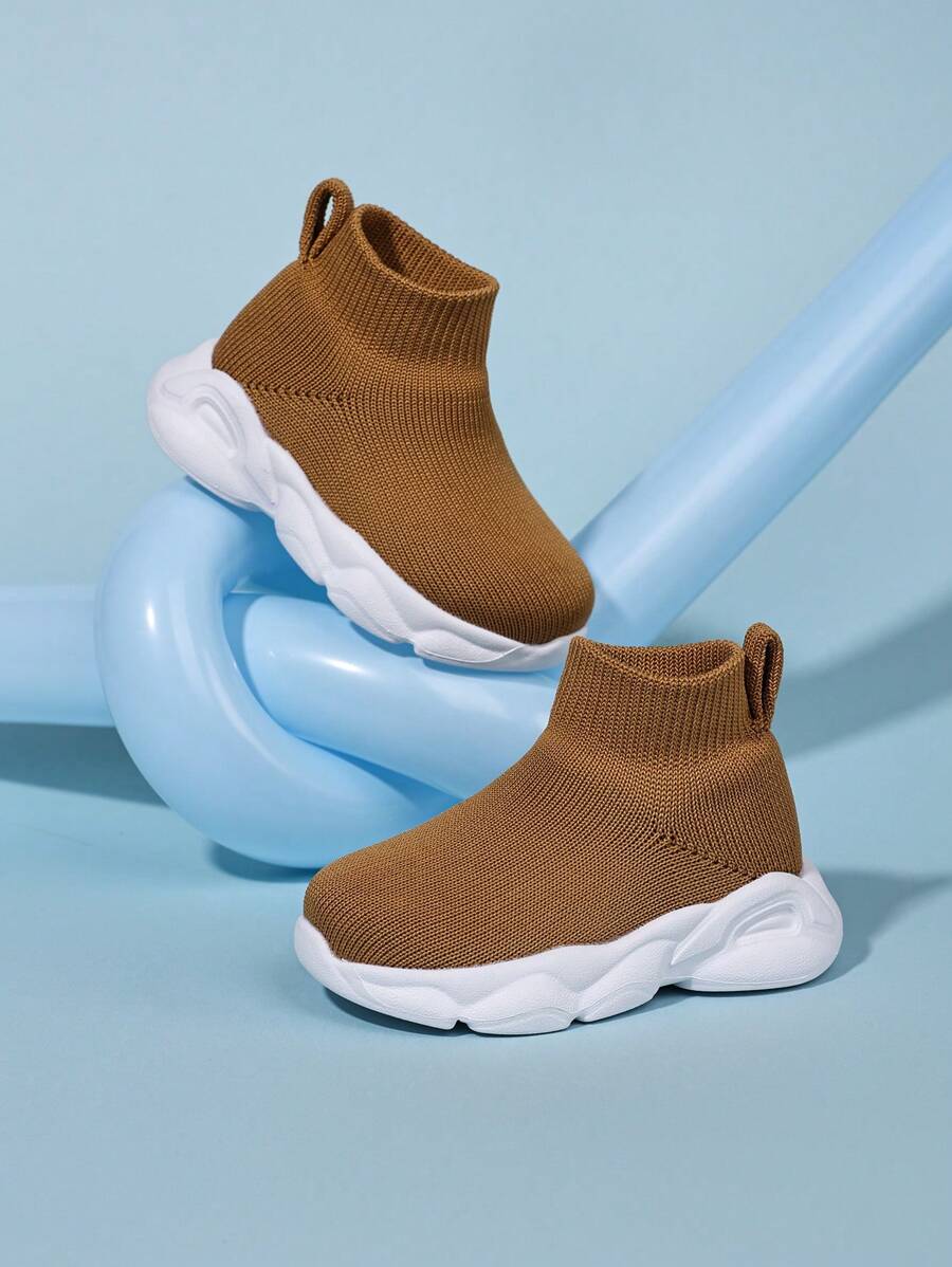 1 Pair Infant Simple Knit Tall Sports Shoes - Brown - View 1