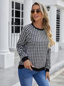 EMERY ROSE Sudadera con estampado de guingán de manga raglán - Multicolor - Ver 5