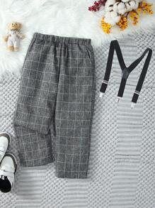 SHEIN Young Boy Plaid Print Suspender Pants - Multicolor - View 4