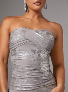 SHEIN BAE Women's Metallic Fabric Strapless Dress - Grey - View 5