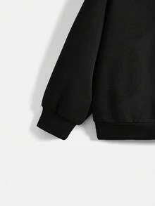 SHEIN 青少年男孩标语图案落肩卫衣 - 黑色 - 查看 3