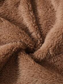 SHEIN Baby Girl Fuzzy Trim Hooded Padded Coat - Khaki - View 3