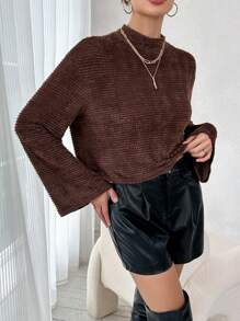 SHEIN Essnce Mock Neck Trumpet Sleeve Tee