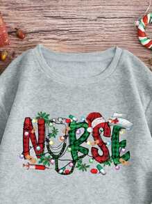INAWLY Plus Size Christmas Pattern Fleece Sweatshirt Pullover Fall Outfit