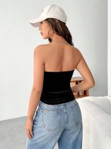 SHEIN EZwear 水鑽星星圖案抹胸上衣 - 黑色 - 查看 4