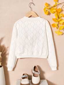 SHEIN Tween Girls' Long Sleeve Cardigan Sweater - White - View 2