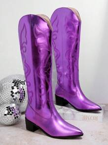 SHUZIA Kim loại Da giả Cao đến đầu gối Giày ống - Màu tím  Violet - Xem 2