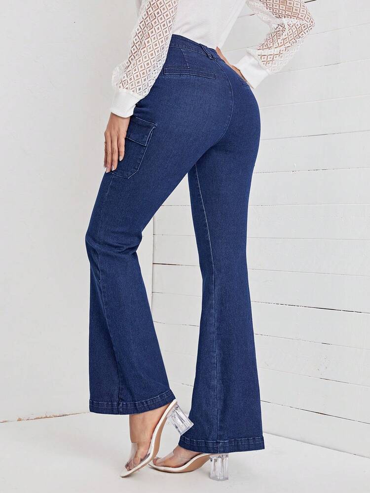 High Waist Flap Pocket Flare Leg Jeans