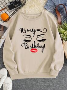 SHEIN EZwear Plus Figure & Slogan Graphic Drop Shoulder Sweatshirt - Apricot - View 5