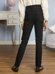 Tween Girl Slant Pocket Jeans - Black - View 2