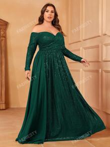 Faeriesty Plus Off Shoulder Ruched Front Draped Side Sequin Dress
