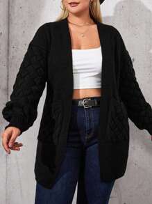 SHEIN Cottnline Plus Size Drop Shoulder Cardigan - Black - View 4