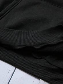 SHEIN EZwear 大码花卉标语图案落肩卫衣 - 黑色 - 查看 3
