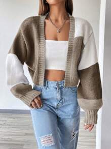 Flirla Colorblock Drop Shoulder Duster Cardigan,Long Sleeve Tops Fall Winter Cloth For Women - Multicolor - View 4
