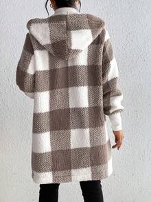 SHEIN Frenchy 大方格圖案連帽法蘭絨外套 - 彩色 - 查看 2